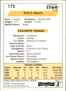 1992 Jockey Star #175 Kirk D. Moore Back
